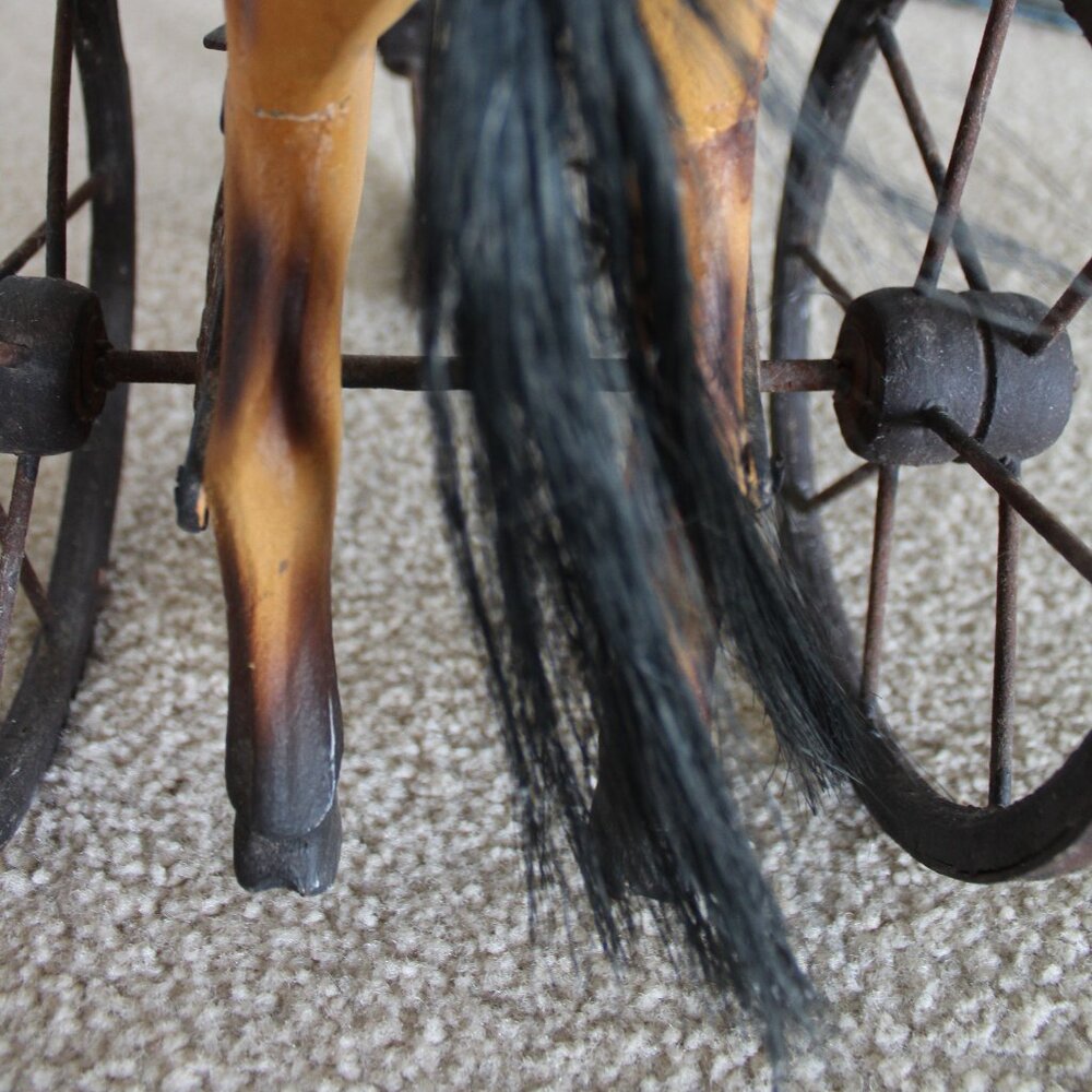 Vintage 17.5"Tall x 16" Wood & Cast Iron Leather Saddle Horse Trike - Picture 15 of 16